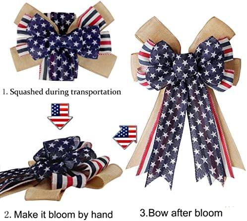 Patriotic Decor Bows for Wreaths,Burlap Red White Blue Stripe Stars Tree Topper Bow for 4th of July,Independence Day,Memorial Day,Veteran's Day,Front Door Indoor Outdoor Decorations - Image 4