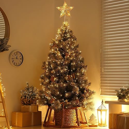 Christmas Star Tree Topper, Plug in 3D Star Tree Topper, 11”Golden Glittered Metal Hollow Designed Built-in 10 Bulbs String Lights for Christmas Tree Decorations - Image 5