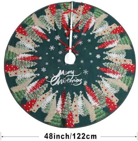 Multiwins Christmas Tree Skirt 48 Inch, Green Tree Skirt with Snowflake and Christmas Tree Design, Thick Flannel Fabric, Rustic Farmhouse Xmas Tree Skirt for Holiday Christmas Decorations - Image 5
