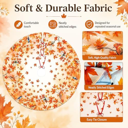 Fall Maple Leaves Christmas Tree Skirt 48 Inch Autumn Tree Skirt Xmas Tree Mat Decorations for Home Holiday Party Indoor Outdoor Decor - Image 3