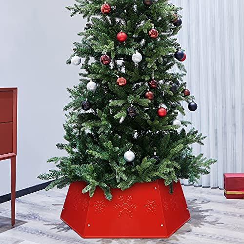FORUP Metal Christmas Tree Ring with Printed Snowflake, Tree Skirt Base Stand for Christmas Decorations (Red) - Image 5