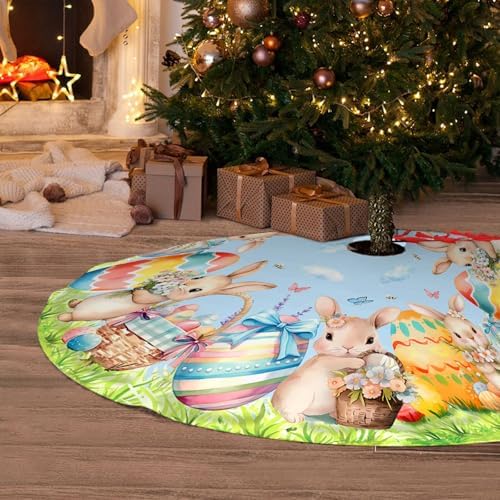 Easter Bunny Eggs Tree Skirt 36 Inch Rabbit Christmas Tree Skirt Xmas Ornaments for Holiday Party Decorations Indoor Outdoor - Image 6