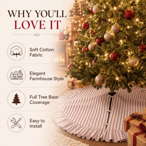 Sosation 60 Inch Vintage Christmas Tree Skirt Red White Striped - Image 4