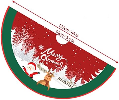 Christmas Tree Skirt Red and Green Tree Skirt Ornaments Soft Plush Christmas Tree Mat with Santa Snow Claus Deer for Decorations Holiday Party Indoor Outdoor 48 Inches - Image 4