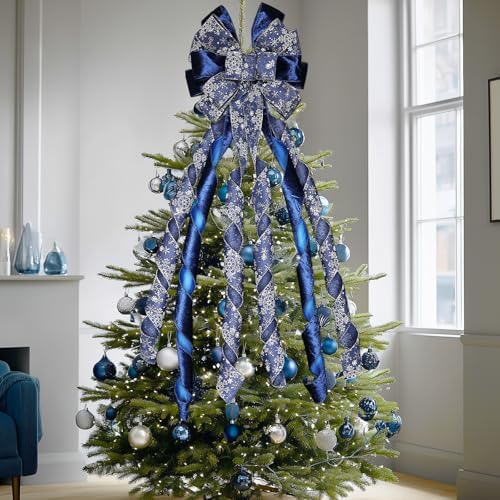 Large Christmas Tree Topper Bow 52x13 Inch, Pre-Tied Wired Wreath Ribbon - Image 5