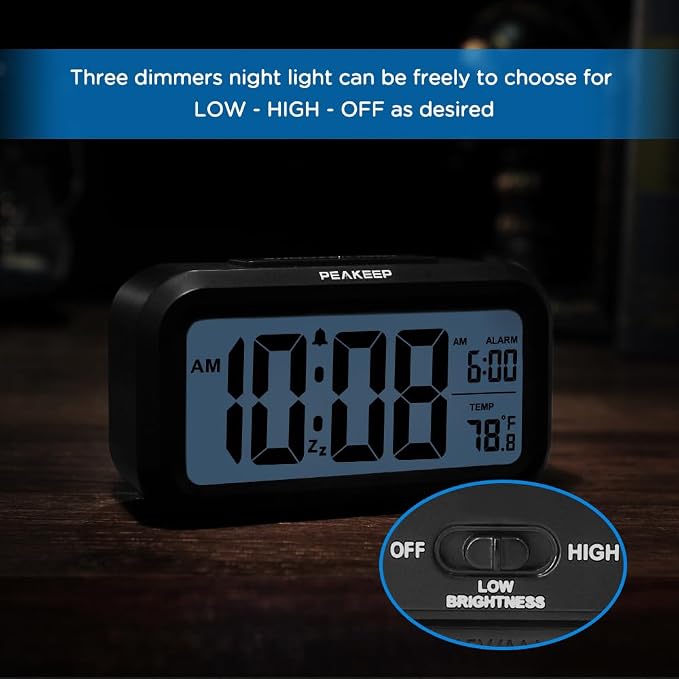 Peakeep Night Light Digital Alarm Clock Battery Operated Indoor Temperature | Small Cordless Cute Clock for Bedroom Desk Travel, Simple to Use for Teens Kids (Black) - Image 6