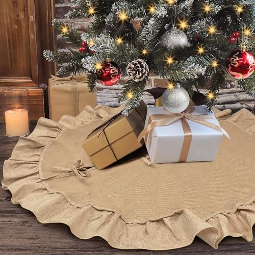 Mini Burlap Tree Skirt 24 Inch, Small Fall Christmas Tree Skirt with Ruffle - Image 5