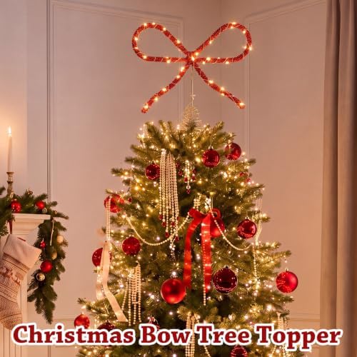 Retisee 9.8 Inch Bow Christmas Tree Topper LED Rhinestone Decor, Red - Image 5