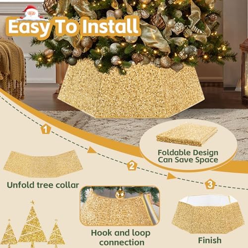 Gold Tree Collar for 9 ft Tree 31.49 Inch Shimmer Christmas Tree Ring Velvet Tree Skirt Cover for Xmas Pencil Tree Holiday Decor - Image 5