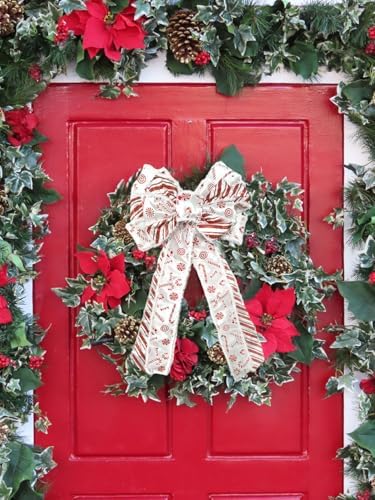Large Christmas Bows for Wreath, Candies Red Velvet Glitter Wreath Bows for Christmas Tree & Front Door, Winter New Year Burlap Ornament Tree Toppers for Indoor/Outdoor Decor - Image 5
