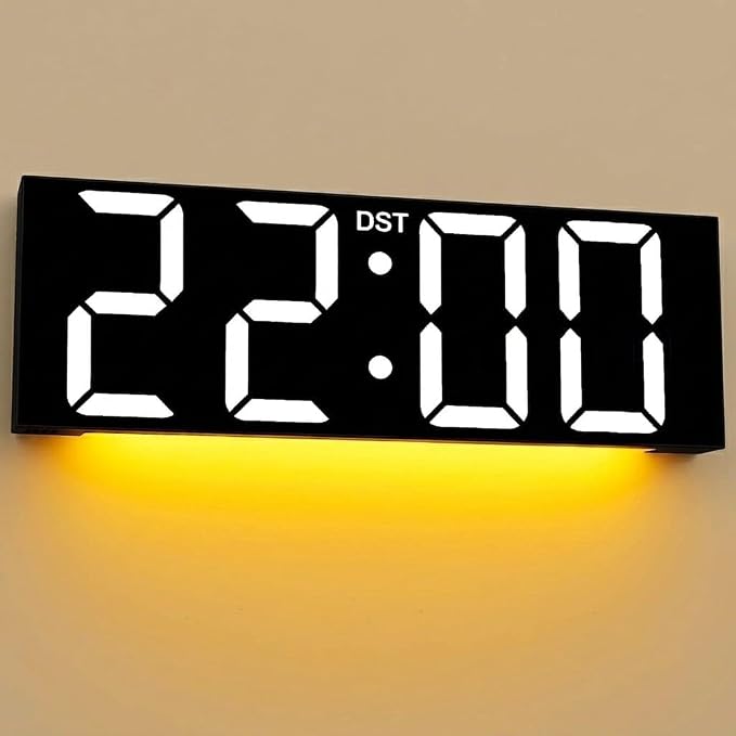 JALL 22" Large Digital Wall Clock, Big LED Display with Night Light, Auto Dimming & DST, Giant Alarm Clock for Seniors, Elderly Parents, Gift for Mom Dad (White) by JALL