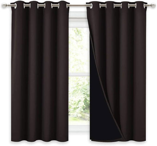 NICETOWN Truly Blackout Curtains 54 inches Length, 2 Thick Layers Completely Blackout Window Treatment Thermal Insulated Lined Drapes for Basement Window (Brown, 1 Pair, 52 inches Width Each Panel)