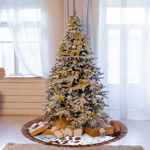 Shappy Western Christmas Tree Skirt 48 Inch Cows Print Tree Skirts Decorations Cowboy Christmas Skirt with Tassel Decorations Mats for Xmas Party Holiday Ornament Home(Classic) - Image 6