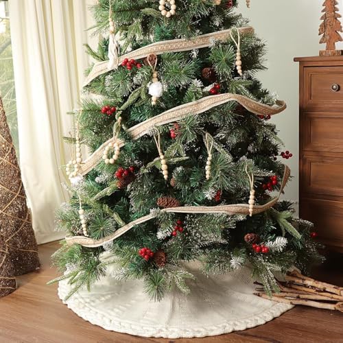 36 Inch Christmas Tree Skirt: Pencil Tree Skirt for 6FT Tree, Braided Cable Knit Cream White Small Tree Skirt, Vintage Tree Skirts, Rustic Farmhouse Christmas Decorations - Image 5