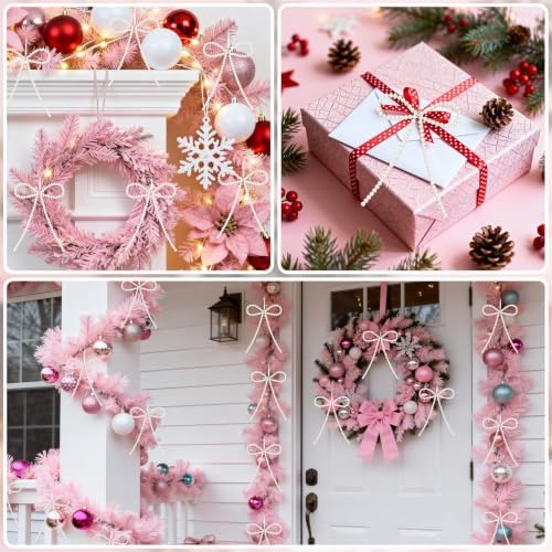12 Pcs White Pearl Bow Ornaments for Christmas Tree Decorations Pearl Christmas Ornaments Hanging Christmas Tree Toppers for Xmas Gift Packaging Home Wreath Fireplace Fence Wedding Holiday Party Decor - Image 5