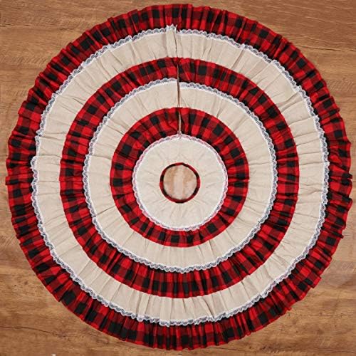 yuboo Burlap Buffalo Plaid Christmas Tree Skirt 48 inches, Red Farmhouse 6-Layer Ruffle Tree Skit with Lace Border for 5-7 FT Trees, Fall Thanksgiving Christmas Decorations - Image 2