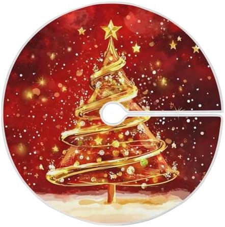 Gold Christmas Tree 48 Inch Christmas Tree Skirt, Soft Xmas Tree Mat for Party Decoration Holiday Decor Christmas Decorations Indoor Outdoor by SUABO