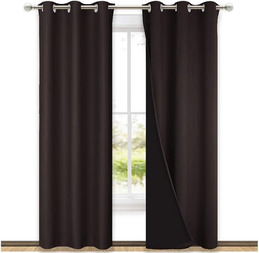 NICETOWN High End Thermal Curtains, Full Blackout Curtains 84 inches Long for Dining Room, Soundproof Window Treatment Drapes for Hall Room, Brown, 42 inches Wide Per Panel, Set of 2 Panels