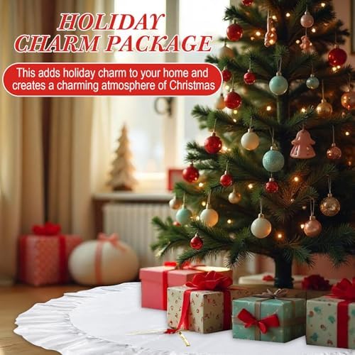 48 Inches Velvet Christmas Tree Skirt Decorations Cream White Luxury Xmas Fur Plush Skirts for Merry Christmas Party Rustic Vintage Holiday Home Winter - Image 4
