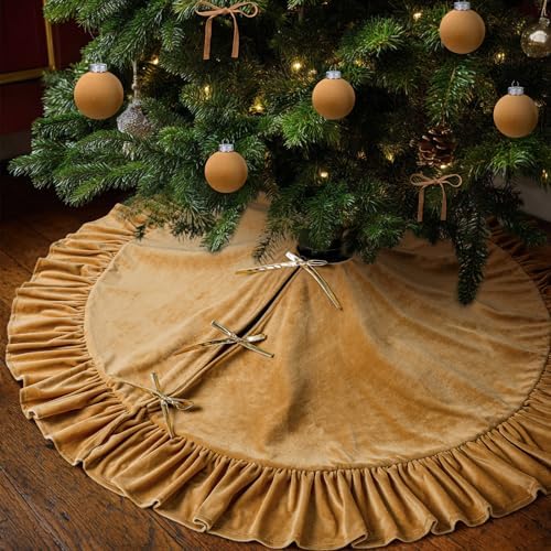 Velvet Christmas Tree Skirt, 48 Inches, Bow Style, Khaki by Vertintong