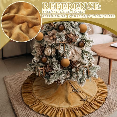 Velvet Christmas Tree Skirt, 48 Inches, Bow Style, Khaki - Image 4