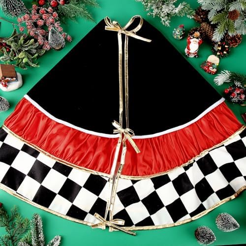 Soulchen Black and White Racing Checkerboard Chistmas Tree Skirt 52 Inch - Image 6
