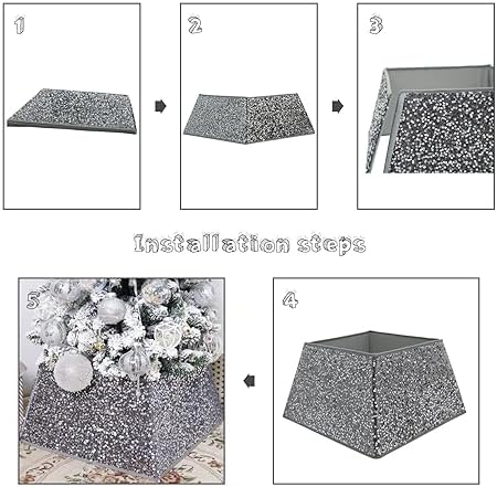 Silvergrey Christmas Tree Collars for Atificial Trees, 24 Inch Sparkling Sequins Christmas Skirt, Base Cover,Holiday Home Decor Ring(Medium) - Image 2