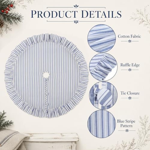Sosation 48 Inch Vintage Christmas Tree Skirt Blue White Striped - Image 3