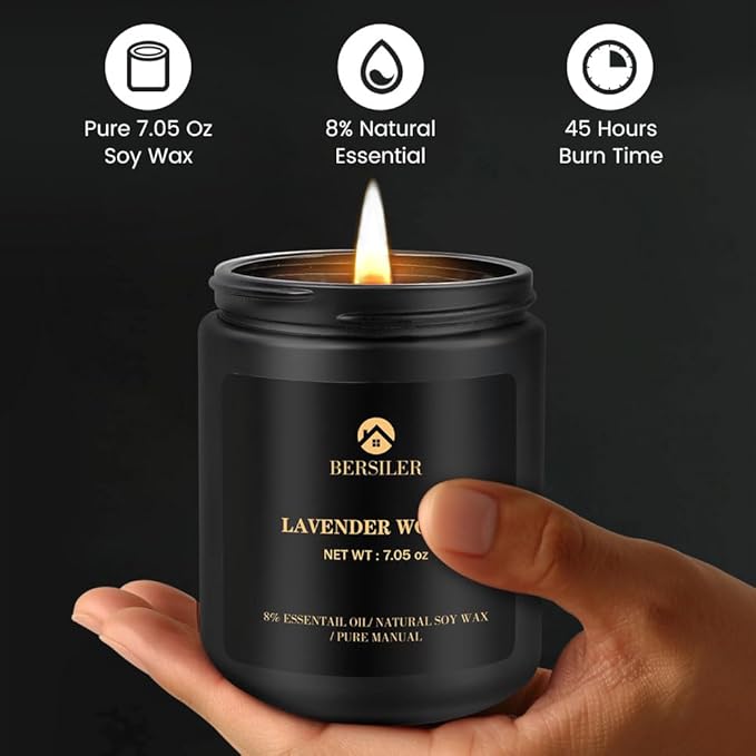 Scented Candle for Men, Lavender Wood Candle for Home Scented, Candle Gifts for Men, Aromatherapy Candle, Stress Relief and Relax Gift for Men Women Birthday Christmas Valentine