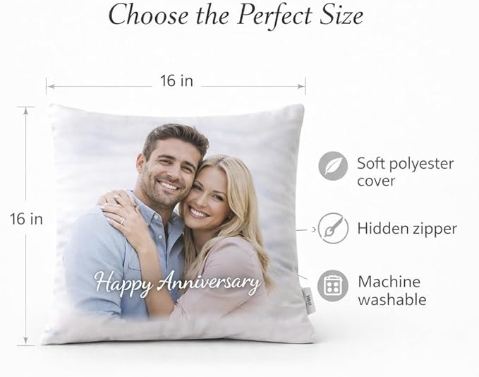 Personalized Photo Pillow – Custom Picture Cushion with Your Image for Birthdays, Anniversaries, Weddings, and Home Décor