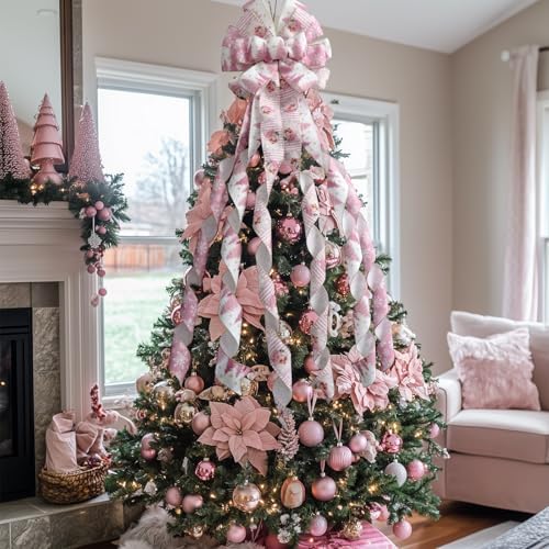 Large Christmas Tree Topper Bow 52x13 Inch, Pre-Tied Wired Wreath Ribbon - Image 6