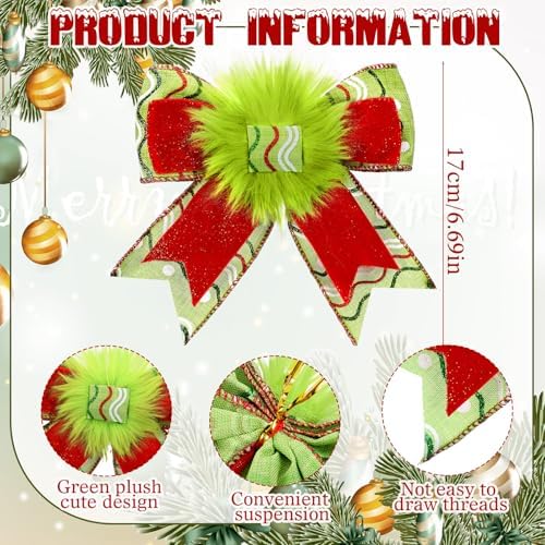 Knitgrip 24 Pcs Christmas Bows Lime Green Red Dots Fluffy Topper,Fresh - Image 3