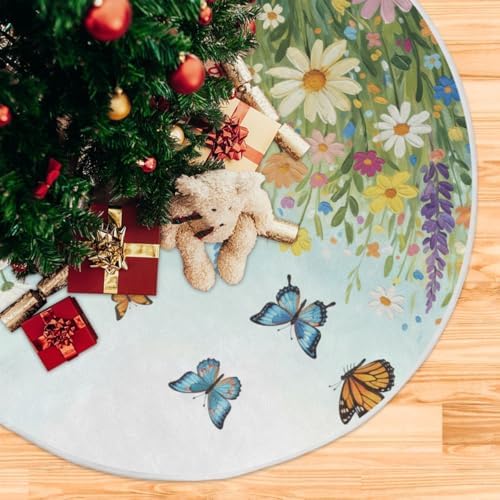 SUABO Spring Floral02 48 Inch Christmas Tree Skirt, Soft Xmas Tree Mat for Party Decoration Holiday Decor Christmas Decorations Indoor Outdoor - Image 5