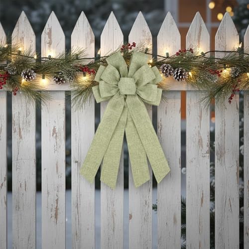 Mint Green Large Bow for Wreath Tree Topper 11x21 Inch Linen Texture Wired Ribbon Big Bows for Front Door Spring Easter Summer Decor Gift - Image 4