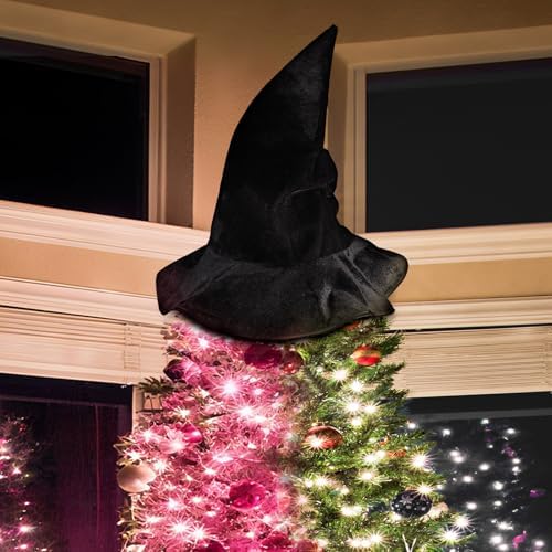 Gejoy Halloween Witch Hat Tree Topper Black Magical Wizard Hat Decor for Halloween Christmas Tree Cosplay Party Supplies for Xmas Ornaments Costume Accessory by Unknown