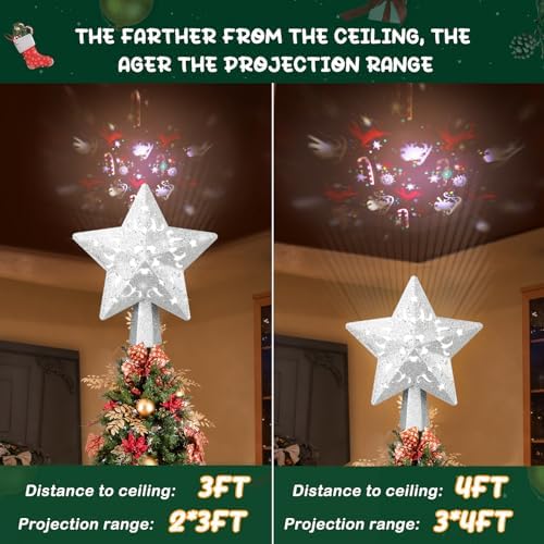 Christmas Tree Topper, Christmas Star Tree Topper Built-in LED Rotating Lights, Plug in 3D Sliver Glittered Star Tree Topper for Xmas Party Holiday Decorations - Image 2