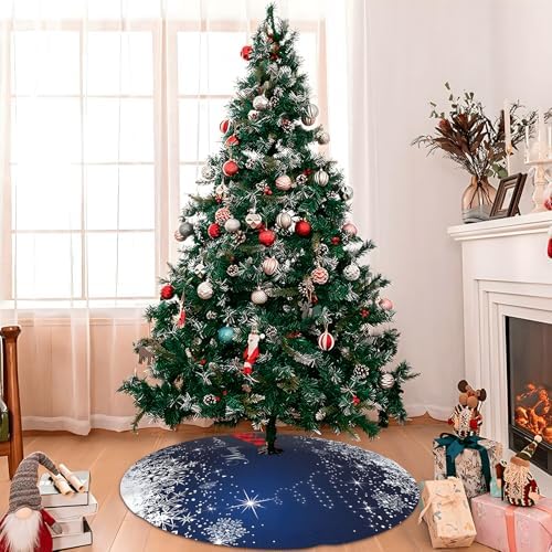 Blue Christmas Tree Skirt 36 Inch Soft Winter Snowflakes Tree Skirt Xmas Tree Skirt Winter Holiday Blue Christmas Trees Mat Decoration - Image 7