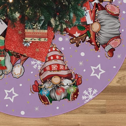GAGEC Christmas Tree Skirt Purple Tree Skirt Glitter Gnomes Snowflake Xmas Winter Tree Skirt 48 Inch for Black Christmas Indoor Outdoor Decorations by GAGEC