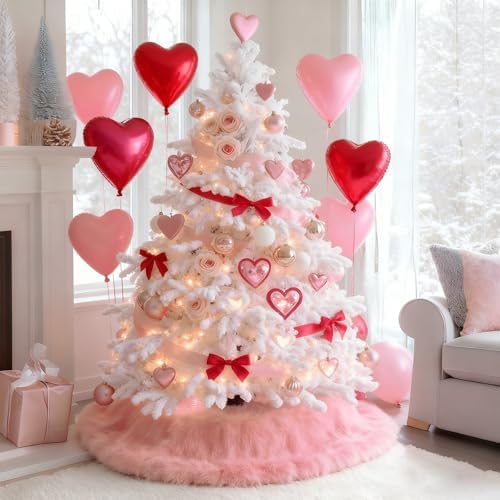 yuboo Salmon Pink Christmas Tree Skirt 48 inches, Fuzzy Fur Pastel Tree Skirt Rug Pink Christmas Decor for Slim Pencil Tree and 6-7 FT Christmas Trees - Image 5