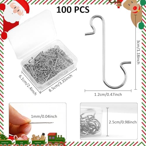 Ornament Hangers, 100 Pack Christmas Hooks for Tree Decorating, Garland Decorations, Silver - Image 3