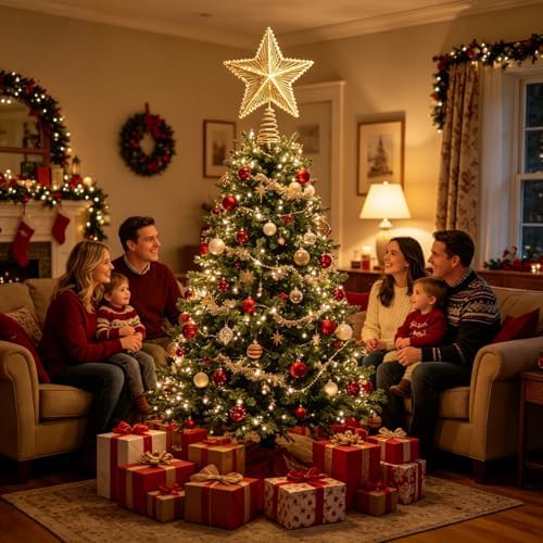 Christmas Tree Topper Star Hollow Out Treetop Xmas Gift DIY Christmas Tree Gold Sparkle Stars Ornaments Accessories - Image 5