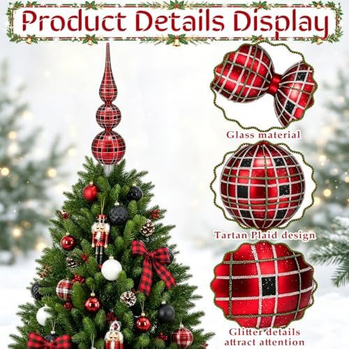 Roowest 13" Vintage Glass Christmas Tree Topper, Mercury Glass Finial - Image 2
