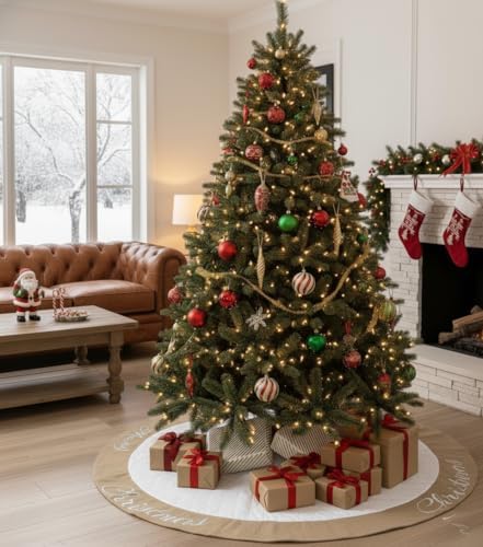 48 Inch Christmas Tree Skirt White Thick Luxury Quilted Cotton with Burlap Decoration for Merry Christmas Party Christmas Tree Skirt Decorations - Image 5