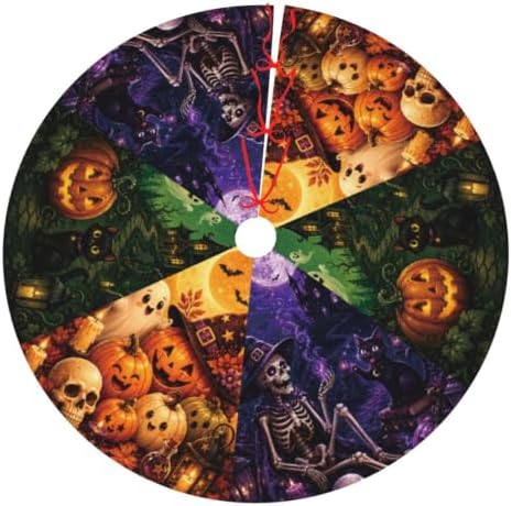 Halloween Skull Cat Christmas Tree Skirt Mat for Thanksgiving Party Decor, Home Tabletop Trees Holiday Decorations 48" by Unknown