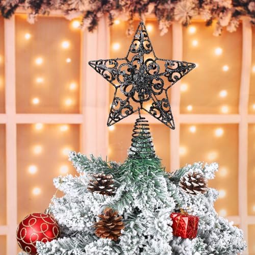 Aneco 10 Inches Metal Glittered Christmas Tree Topper Star Treetop Decoration for Christmas Home Decor, Black - Image 3
