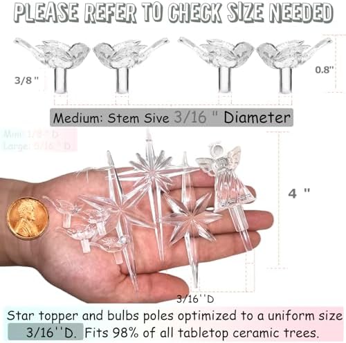117Pcs Ceramic Christmas Tree Clear White Dove Bird Replacement Lights Bulbs and 1 Angel/3Stars Topper Ornament for Ceramic Tree D??cor - Medium Plastic Pegs. - Image 2