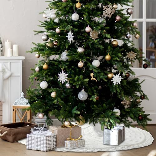 YUJUN 36 inches Christmas Knitted Tree Skirt Decorations Xmas Large White Chunky Cable Farmhouse Thick Rustic Tree Skirt for Merry Christmas Tree Holiday Home Party Decoration - Image 4