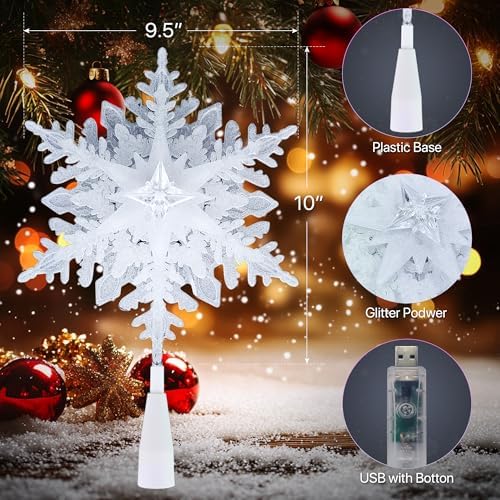 10” Smart Christmas Snowflake Tree Topper with 20 RGB Lights, DIY Colors Changing, Music Sync, Timer, for Xmas Tree Indoor Party Home Office Decoration - Image 6