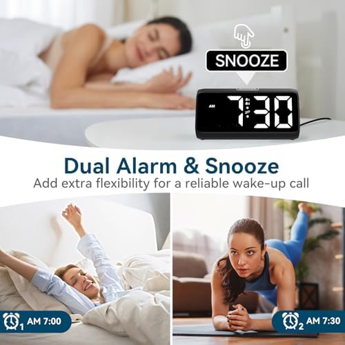Netzu Digital Alarm Clocks for Bedrooms, Loud Alarm Clock with Dual Alarms, Bold Digits, 5 Dimmers, 4 Volumes, Snooze, Bedside Clock for Deep Sleepers Kids Teens Seniors, Plug in Clock, Easy to Set - Image 4