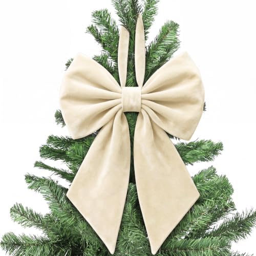 Janinka Cream White Christmas Tree Topper Bow 22" Big,Velvet by Janinka